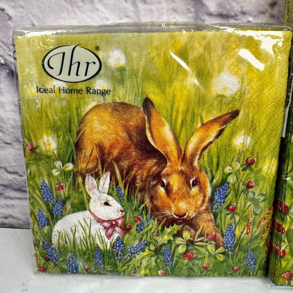 IHR Bunny Friends Green Easter Napkins 20Ct Cocktail 20Ct Lunch Rabbit Chic Eggs